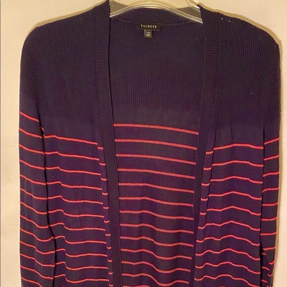 Talbots Cardigan Sweater Navy/Orange Striped XS - Picture 1 of 7
